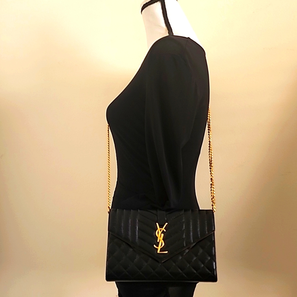 Saint Laurent YSL Envelope Crossbody WOC Bag Clutch Triquilt Grained Leather - Picture 14 of 16